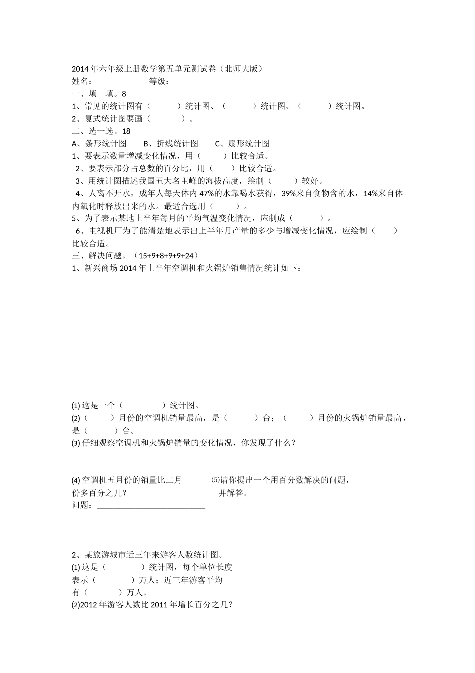 2014年六年级上册数学第五单元测试卷_第1页