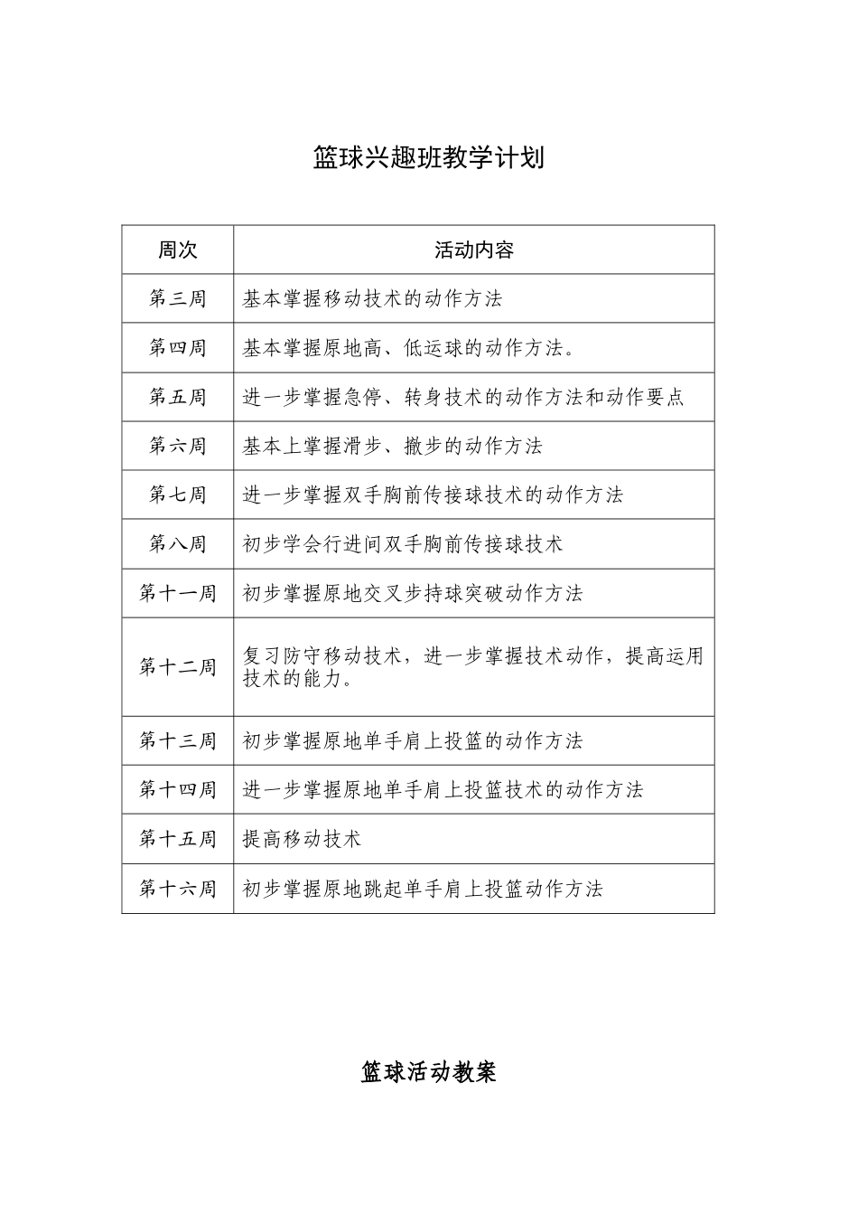 篮球兴趣班教学计划以及教案_第1页