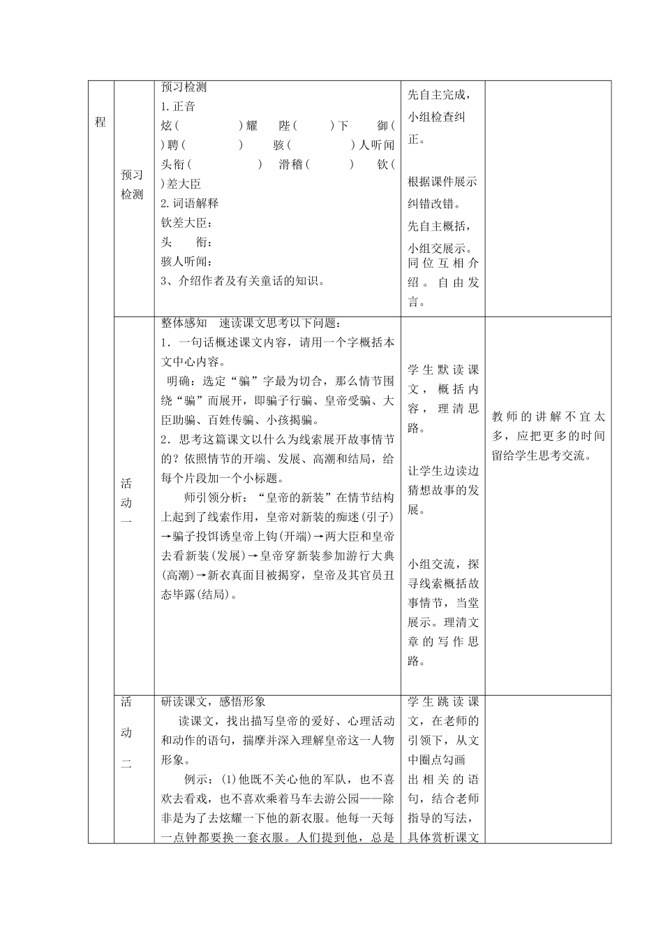 六年级语文上册 第五单元 第25课《皇帝的新装》教学设计 鲁教版五四制-鲁教版五四制小学六年级上册语文教案_第2页