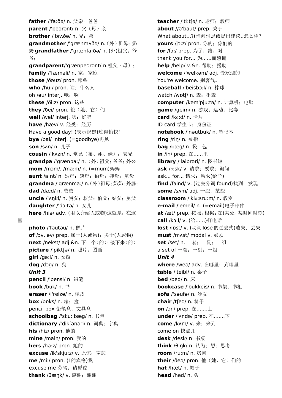 人教版2018最新七年级上册英语单词表_第2页