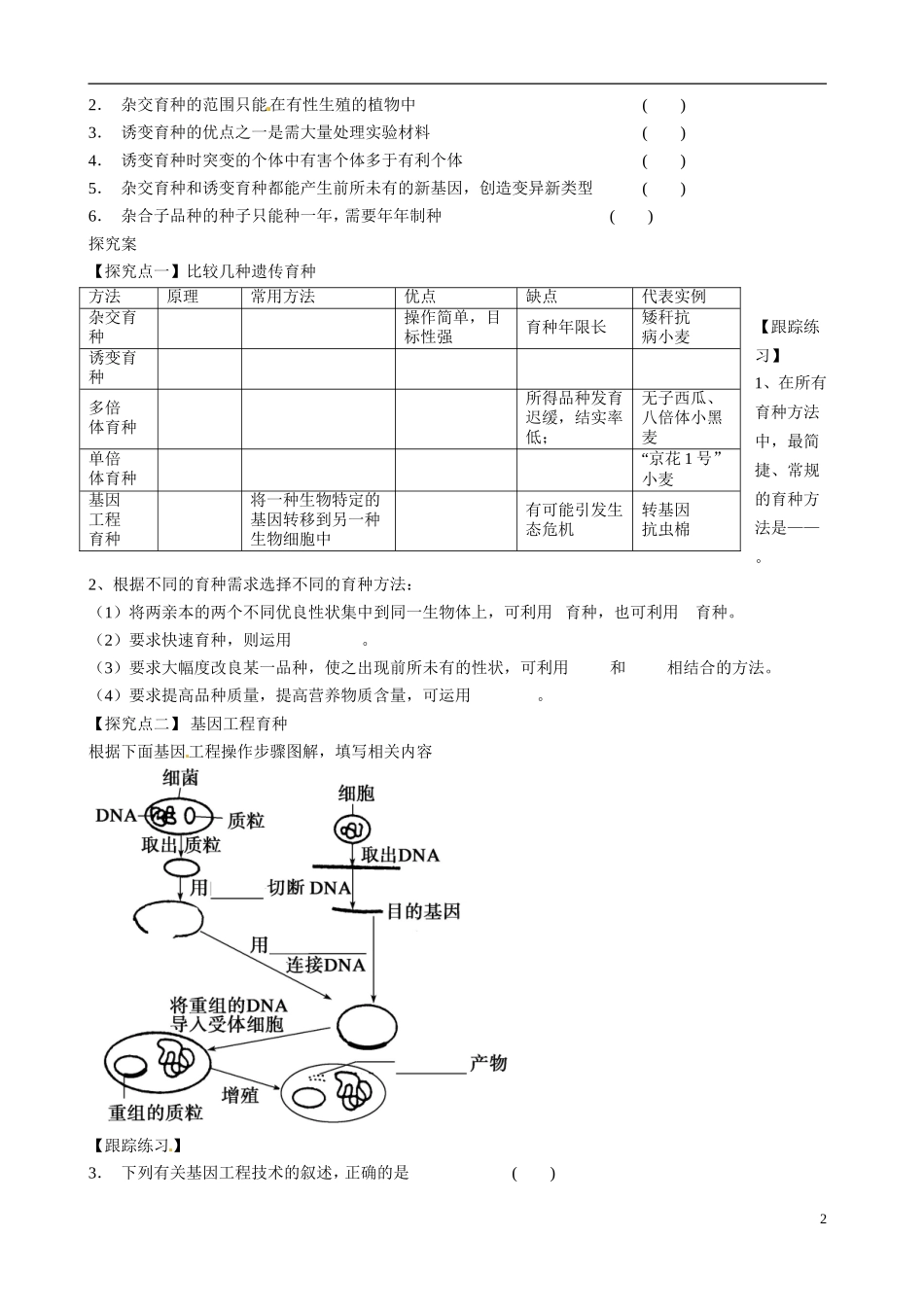 山东省乐陵市第一中学高考生物总复习 第23讲 从杂交育种到基因工程学案_第2页