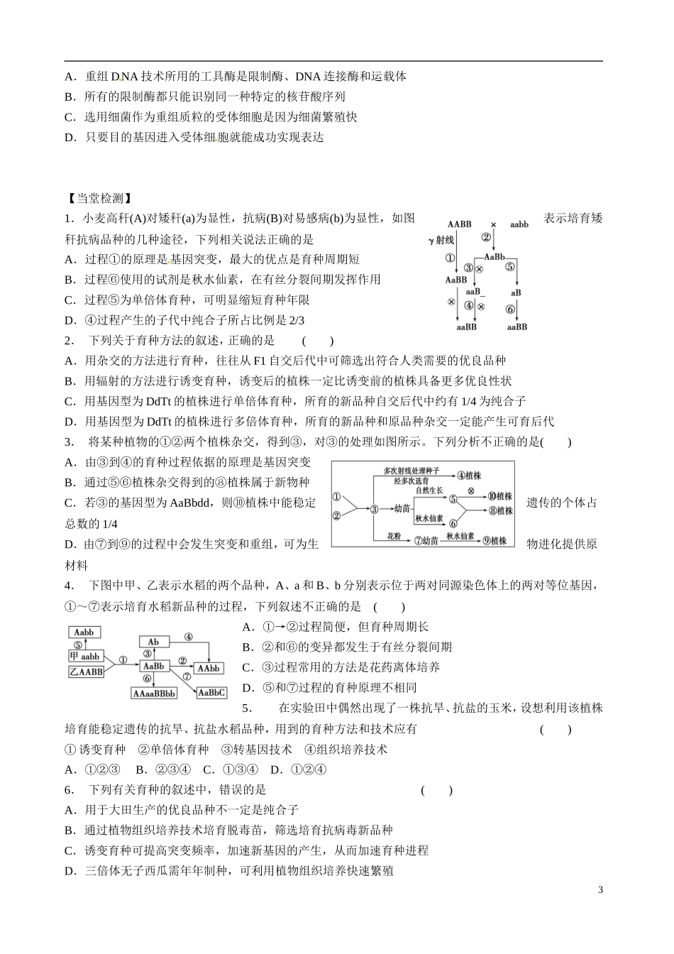 山东省乐陵市第一中学高考生物总复习 第23讲 从杂交育种到基因工程学案_第3页