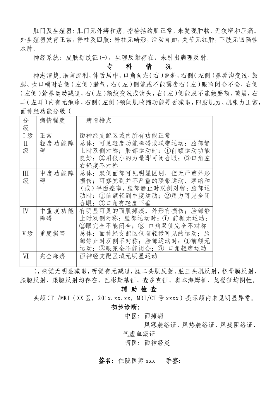 面瘫病病历模板_第3页