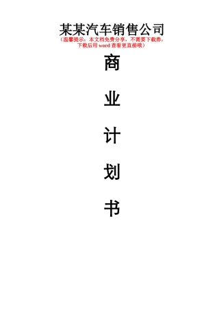 某某汽车销售公司融资商业计划书