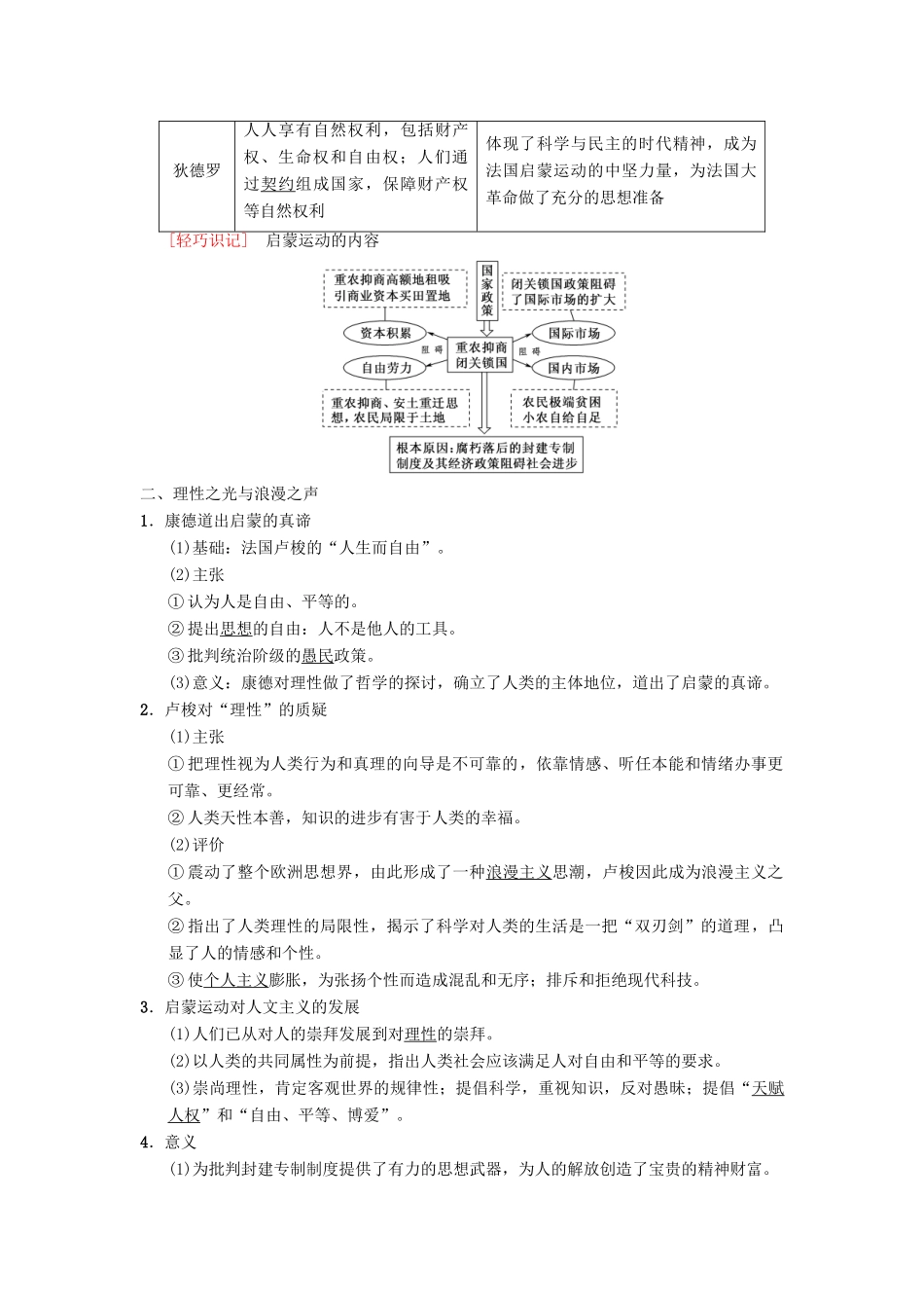 （通用版）高考历史总复习 专题14 西方人文精神的起源与发展 第29讲 专制下的启蒙及理性之光与浪漫之声学案 人民版-人民版高三全册历史学案_第2页