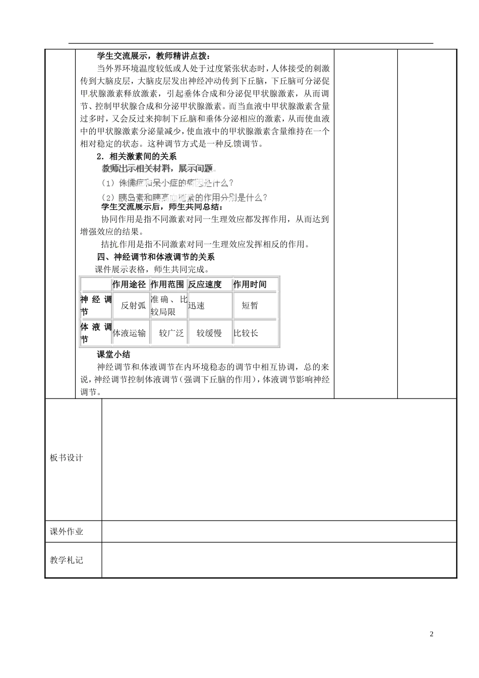 江苏省新沂市第二中学高中生物 第二章 第二节  人体生命活动的调节（4）学案 苏教版必修3_第2页