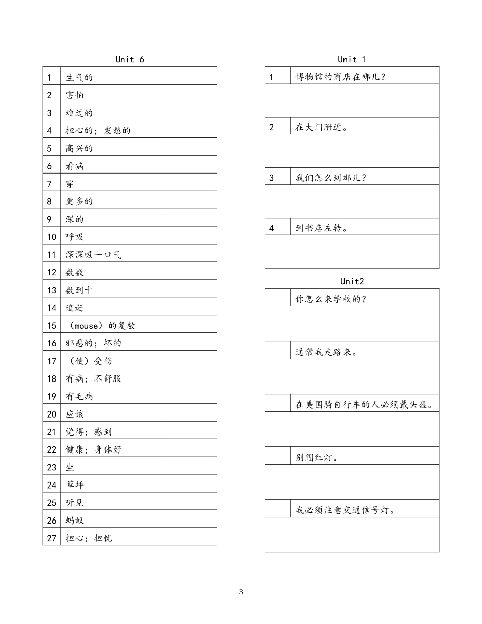 人教版6年级英语上册单词表_第3页