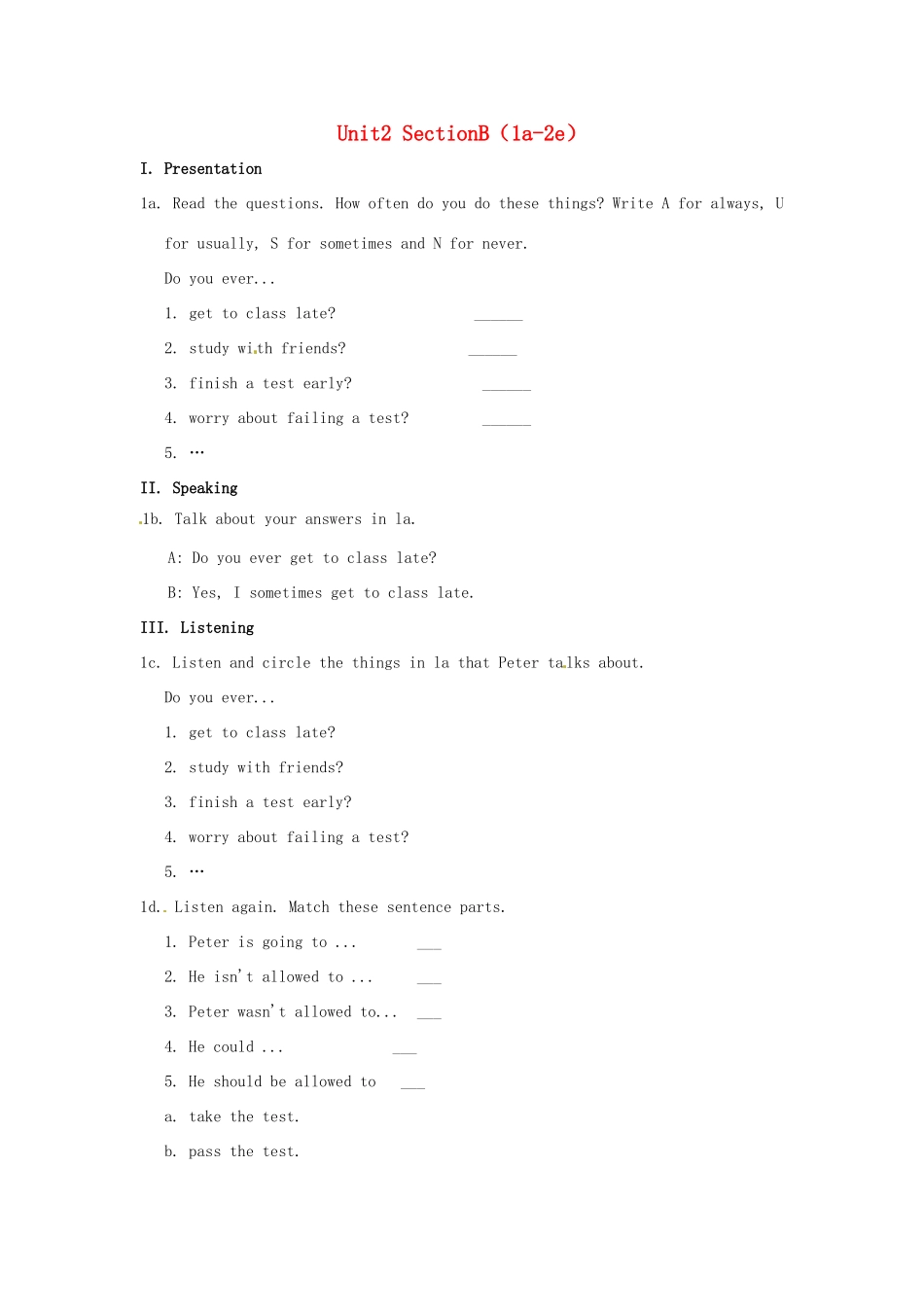秋九年级英语全册 Unit 2《Teenagers should be allowed to choose their own clothes》（Section B 1a-2e）教案 （新版）鲁教版五四制-鲁教版五四制初中九年级全册英语教案_第1页
