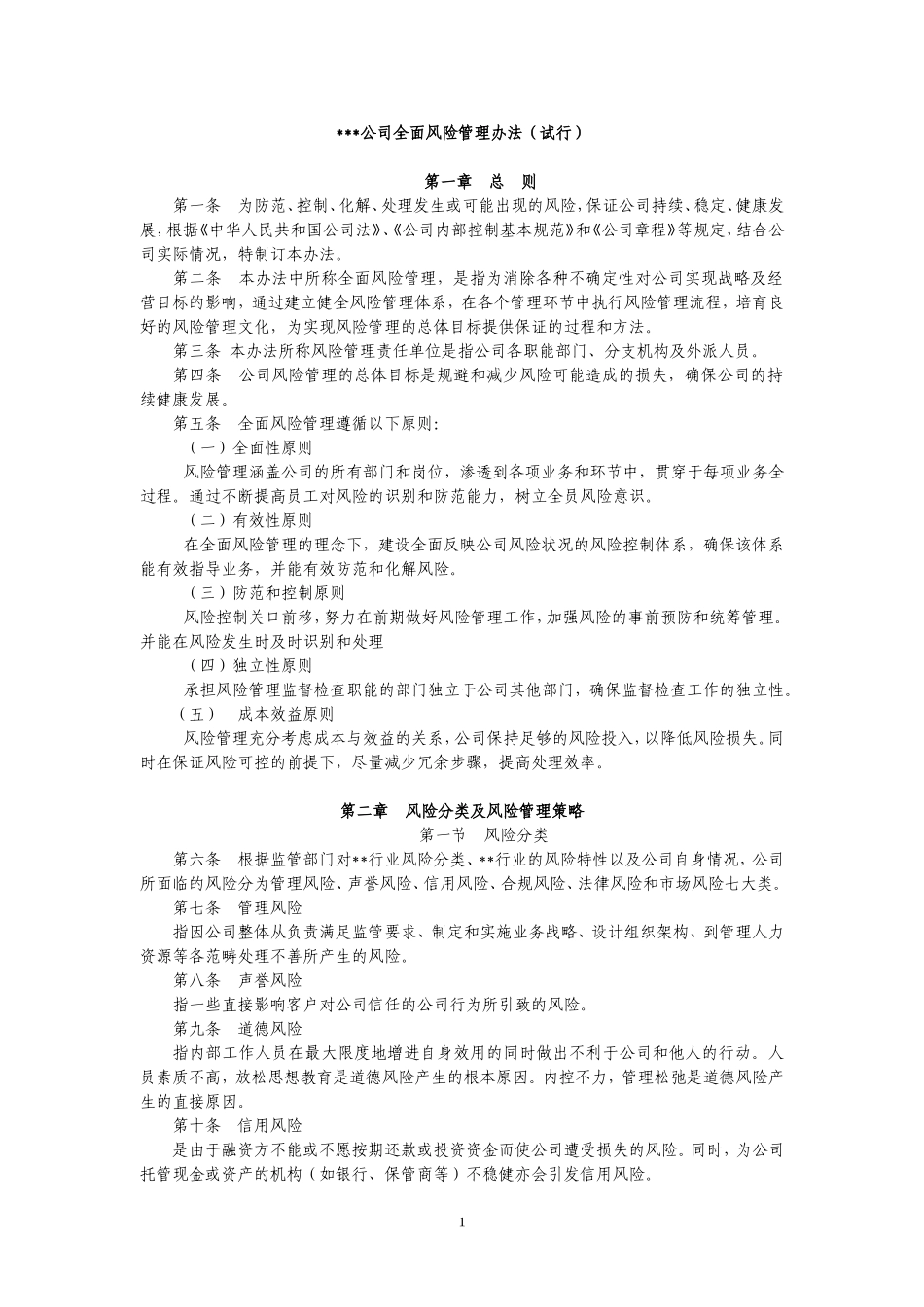 全面风险管理办法_第1页