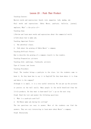 英语：Unit 3 Buying and Selling Lesson 7英文教案（冀教版九年级上）