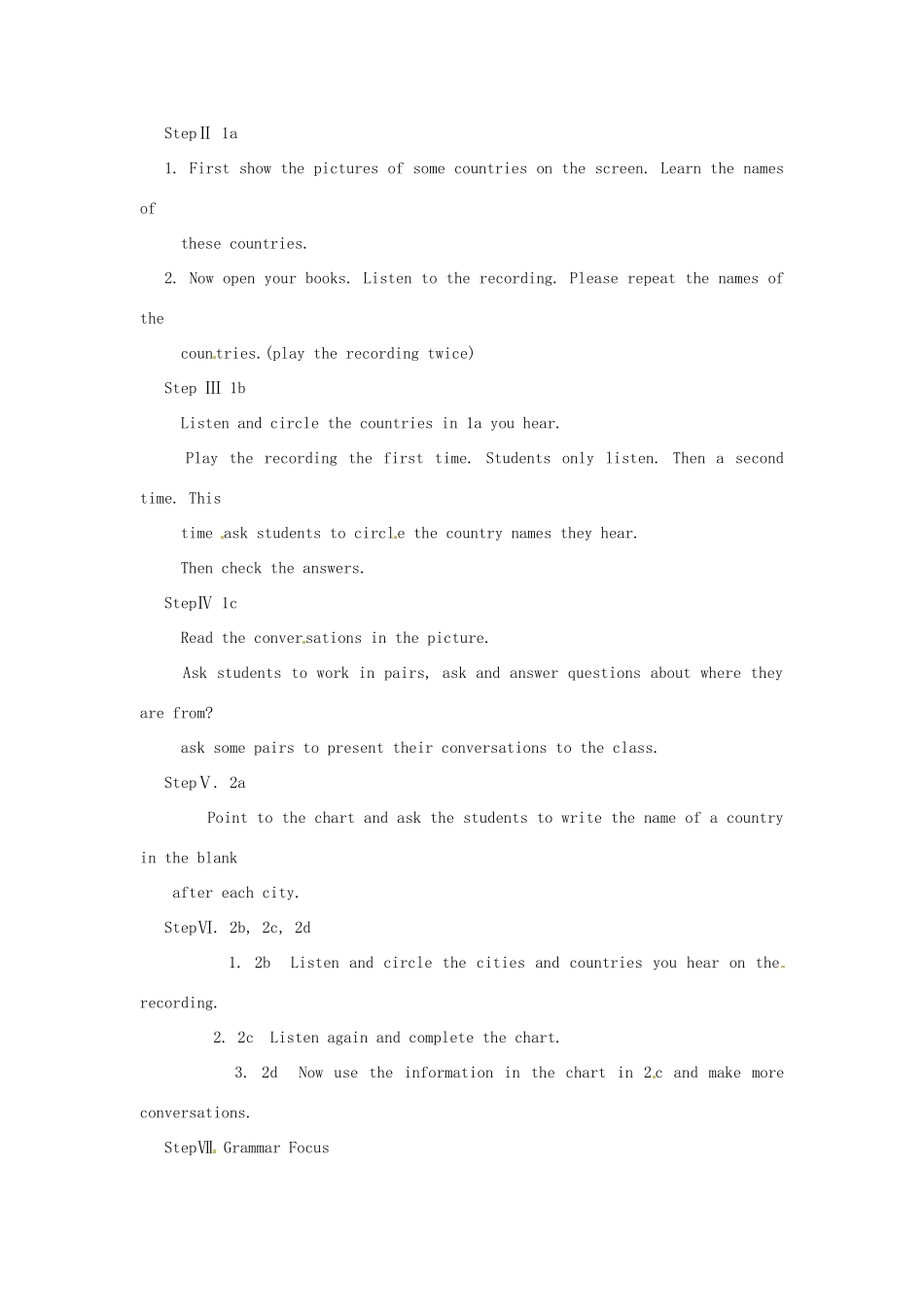 福建省长泰县第一中学七年级英语下册《Unit 1 Where’s your pen pal from》Section A教案 人教新目标版_第2页