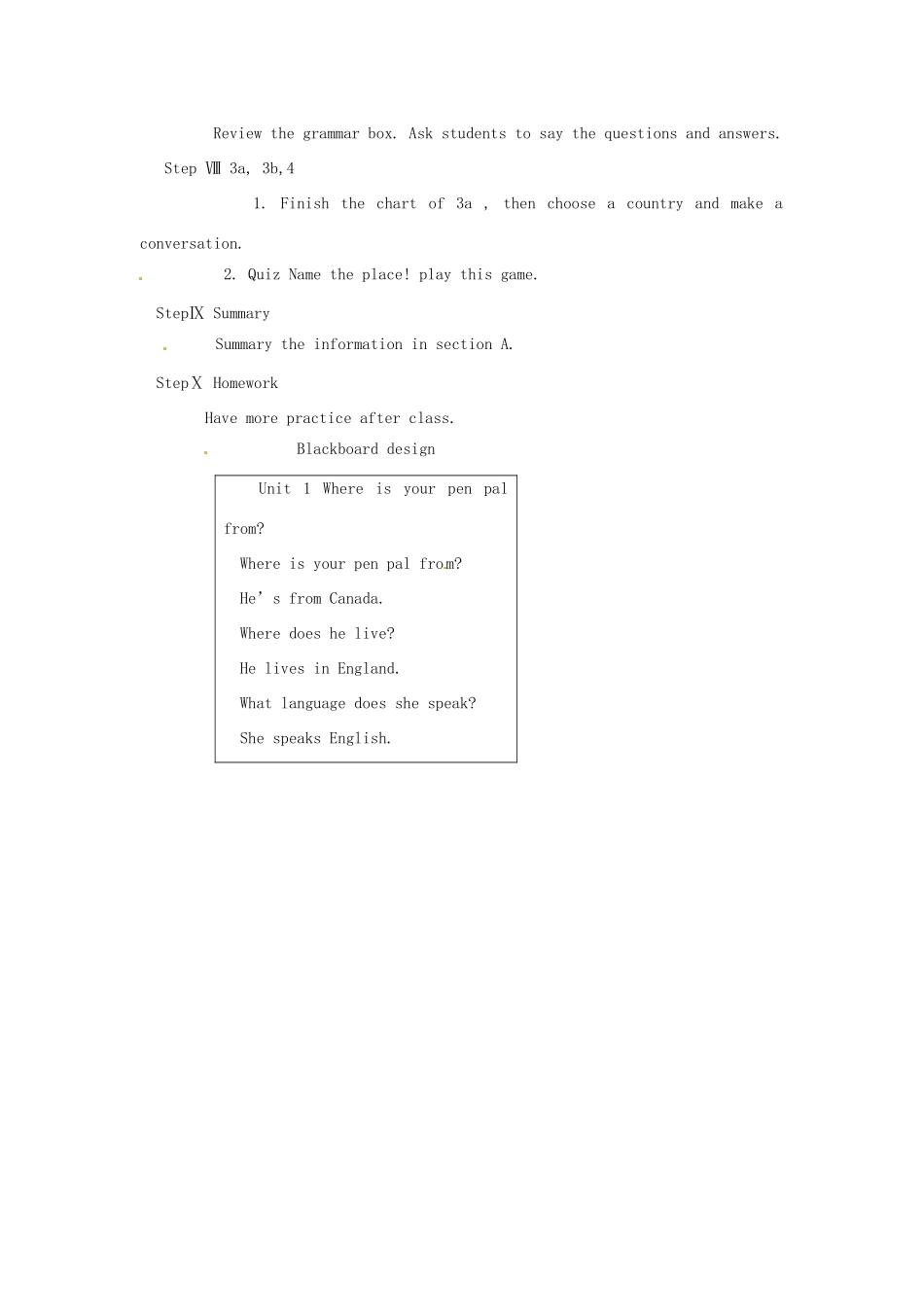 福建省长泰县第一中学七年级英语下册《Unit 1 Where’s your pen pal from》Section A教案 人教新目标版_第3页