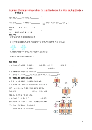 江苏省江阴市祝塘中学高中生物《2.2基因在染色体上》学案 新人教版必修2