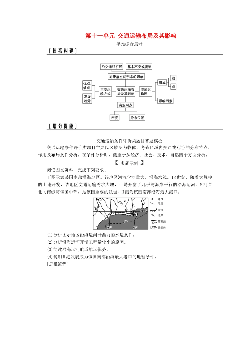 高考地理一轮复习 第二部分 第十一单元 交通运输布局及其影响单元综合提升学案-人教版高三全册地理学案_第1页