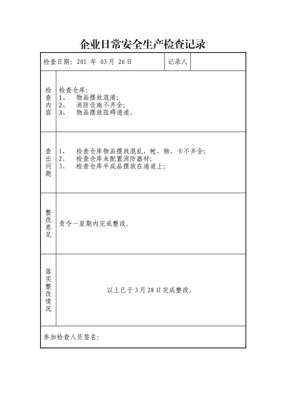 企业日常安全生产检查记录_第3页