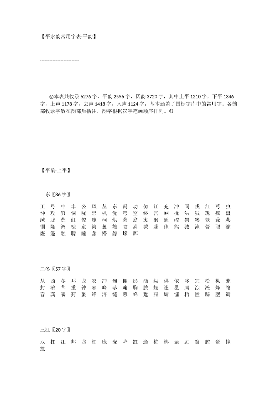 平水韵常用字表_第1页