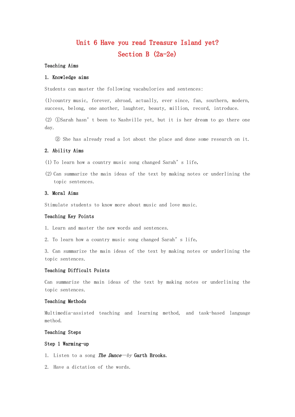 金识源秋八年级英语上册 Unit 6 Have you read Treasure Island yet（第5课时）教案 鲁教版五四制-鲁教版五四制初中八年级上册英语教案_第1页