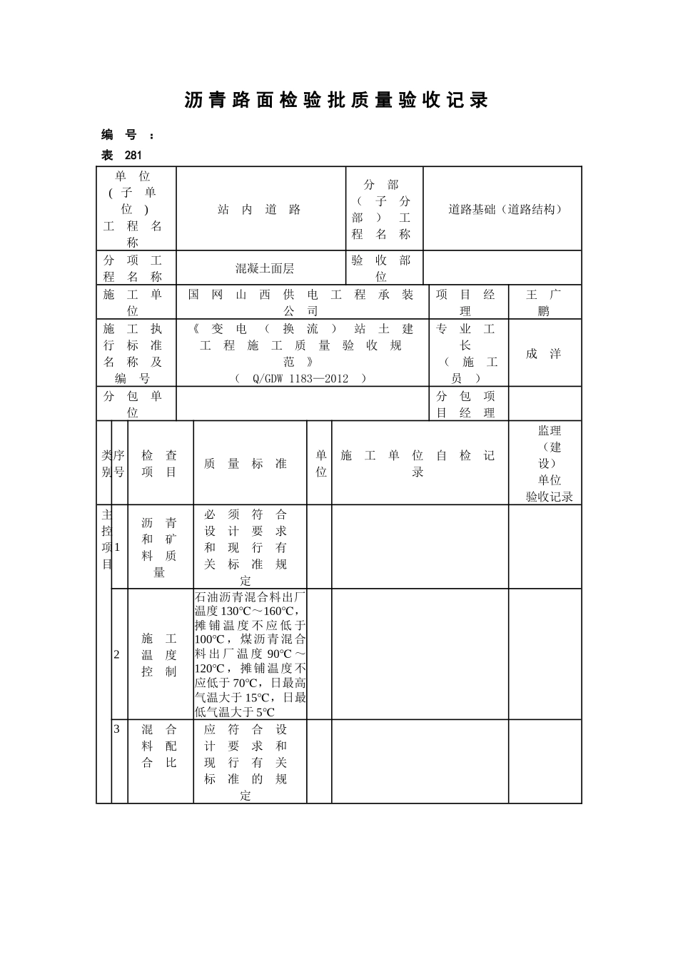沥青路面检验批质量验收记录_第1页