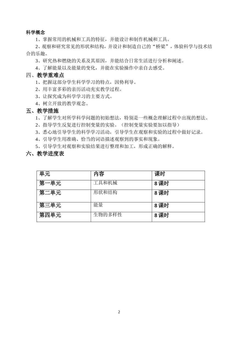 六年级上册科学教学计划_第2页