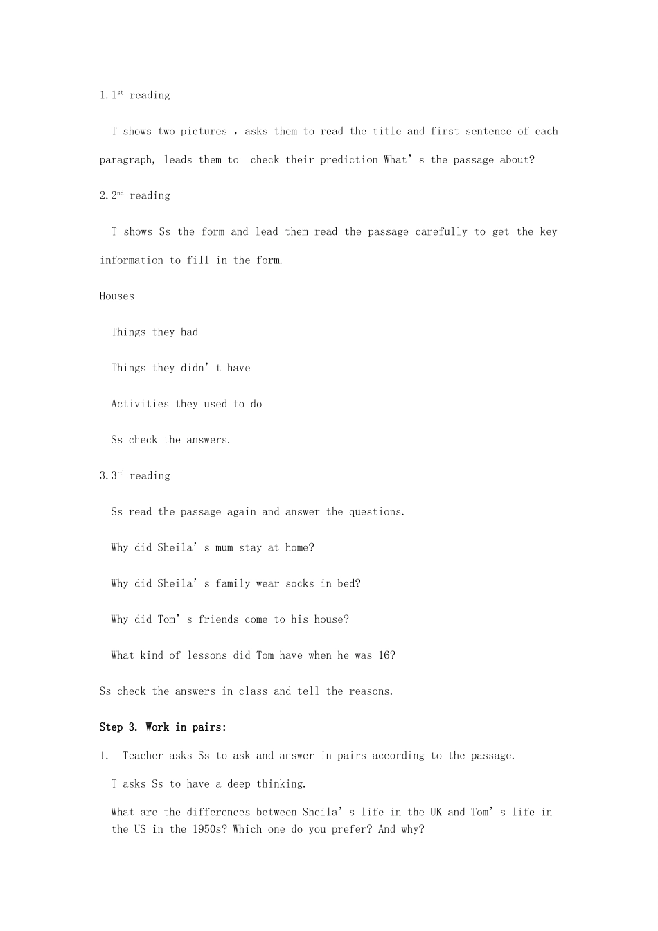 秋期八年级英语下册 Unit 5 Memories Lesson 15 Life in the s教案 （新版）北师大版-（新版）北师大版初中八年级下册英语教案_第3页