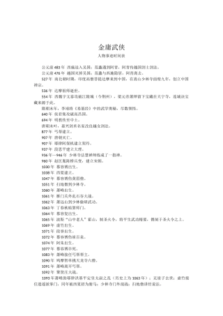 金庸武侠人物事迹时间表