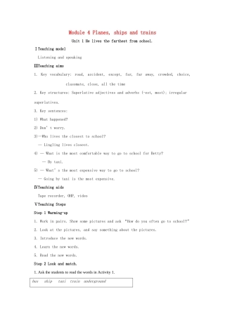 秋八年级英语上册 Module 4 Planes, ships and trains Unit 1 He lives the farthest from school教案 （新版）外研版-（新版）外研版初中八年级上册英语教案
