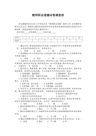 教师评价四种问卷调查表