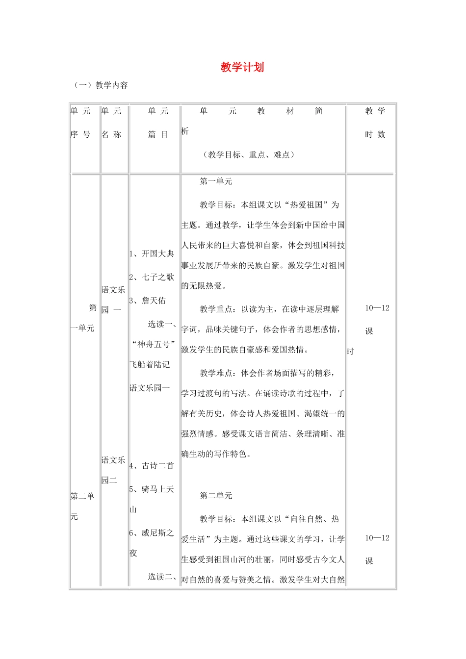 六年级语文上册 全一册教学计划 语文A版-语文A版小学六年级上册语文教案_第1页