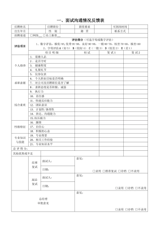 面试沟通情况反馈表
