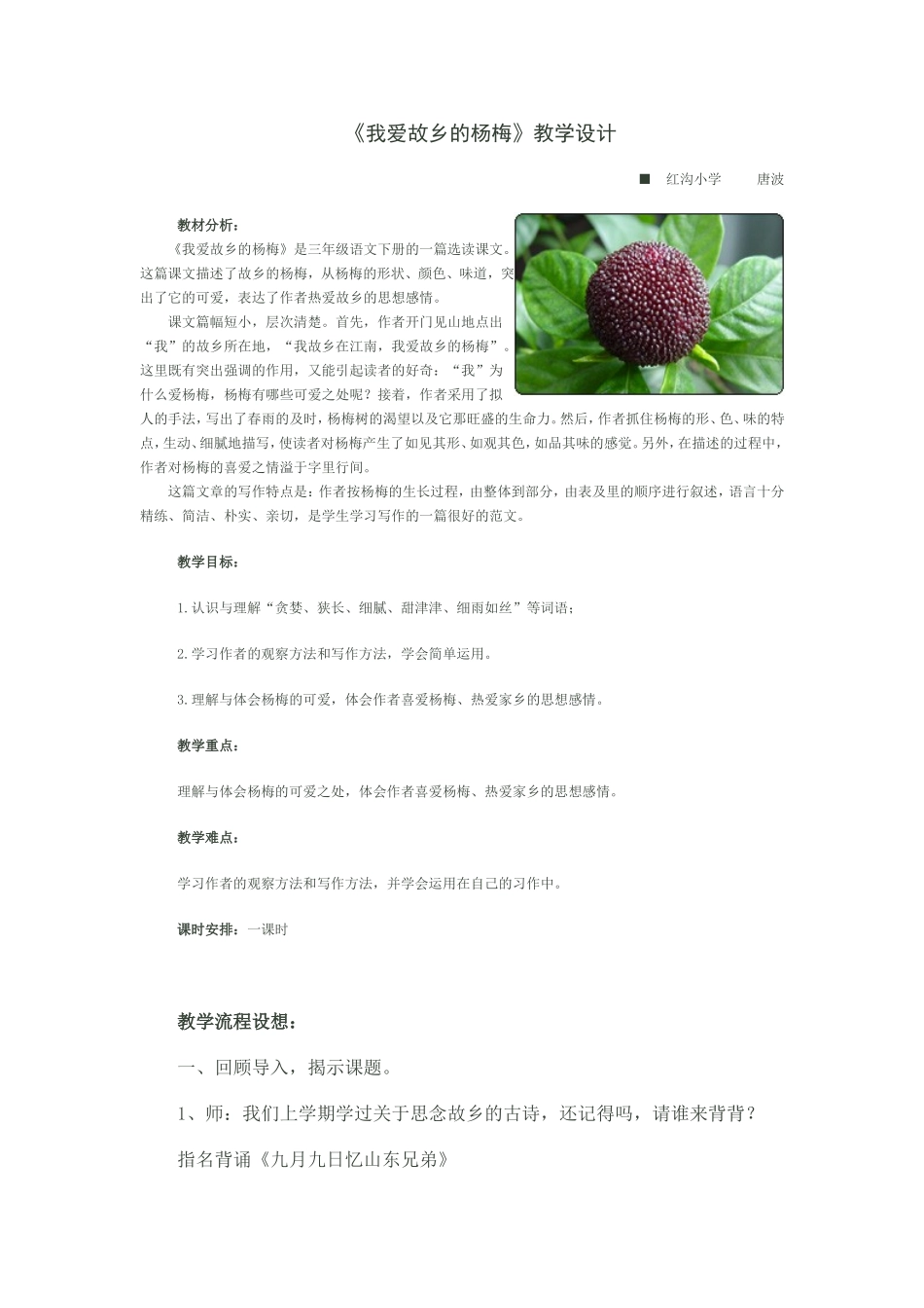 我爱故乡的杨梅的教学设计_第1页