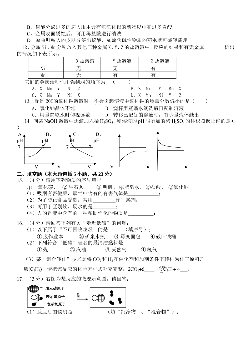 2014-2015第二学期第一次化学月考_第2页