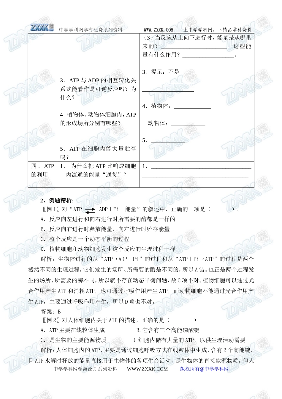 新人教必修1高中生物学案15第5章第2节 细胞的能量“通货”------ATP_第2页