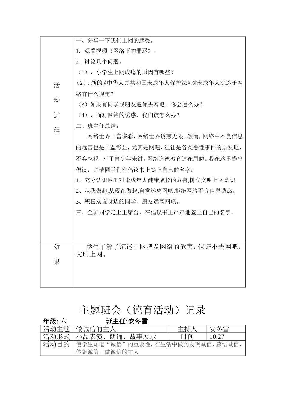 六年级主题班队会记录表(6个表)_第3页