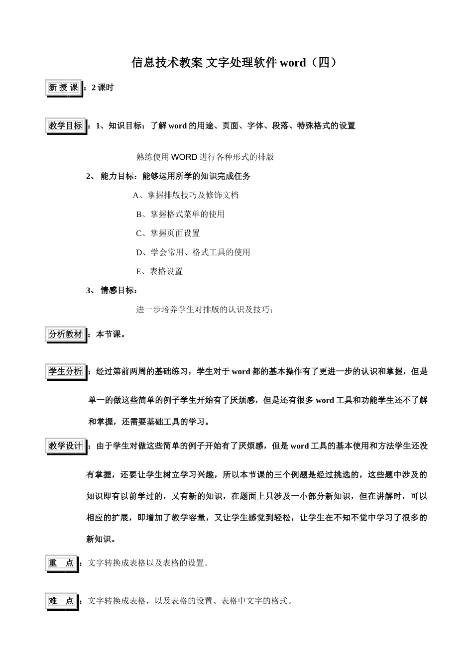 信息技术教案 文字处理软件word（四）_第1页