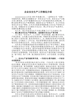 企业安全生产工作情况介绍-