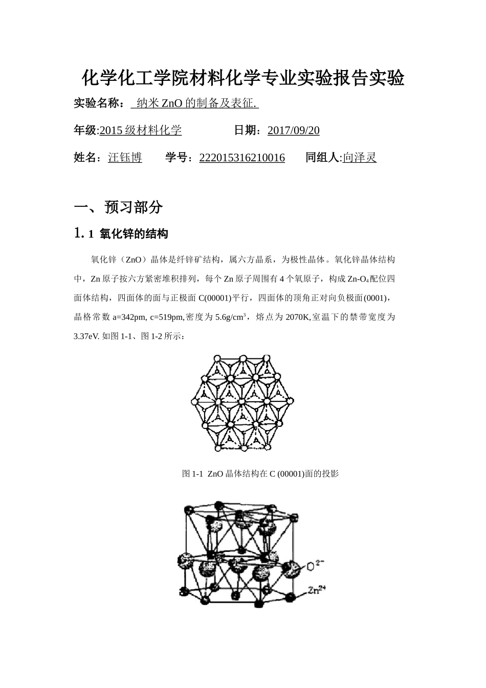 纳米ZnO的制备及表征_第1页