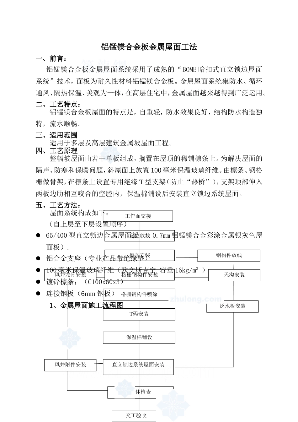 铝锰镁合金板金属屋面施工工艺_第1页