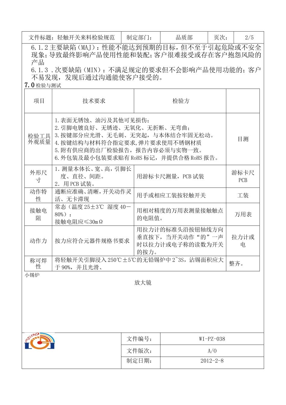 轻触开关来料检验规范(C)_第3页