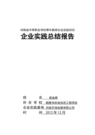 青年教师企业实践工作总结