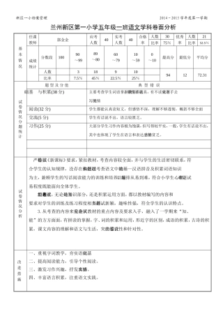五年级一班语文卷面分析