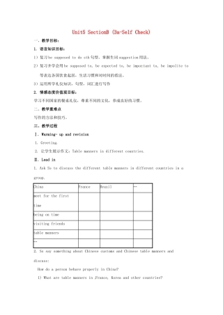 秋九年级英语全册 Unit 5《You’re supposed to shake hands》（Section B 3a-Self Check）教案 （新版）鲁教版五四制-鲁教版五四制初中九年级全册英语教案