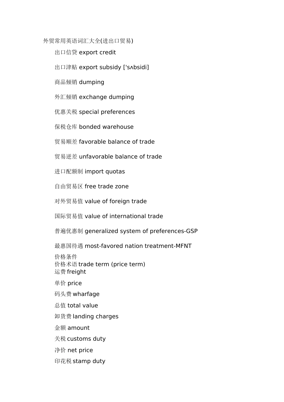 进出口贸易方面的英语词汇_第1页