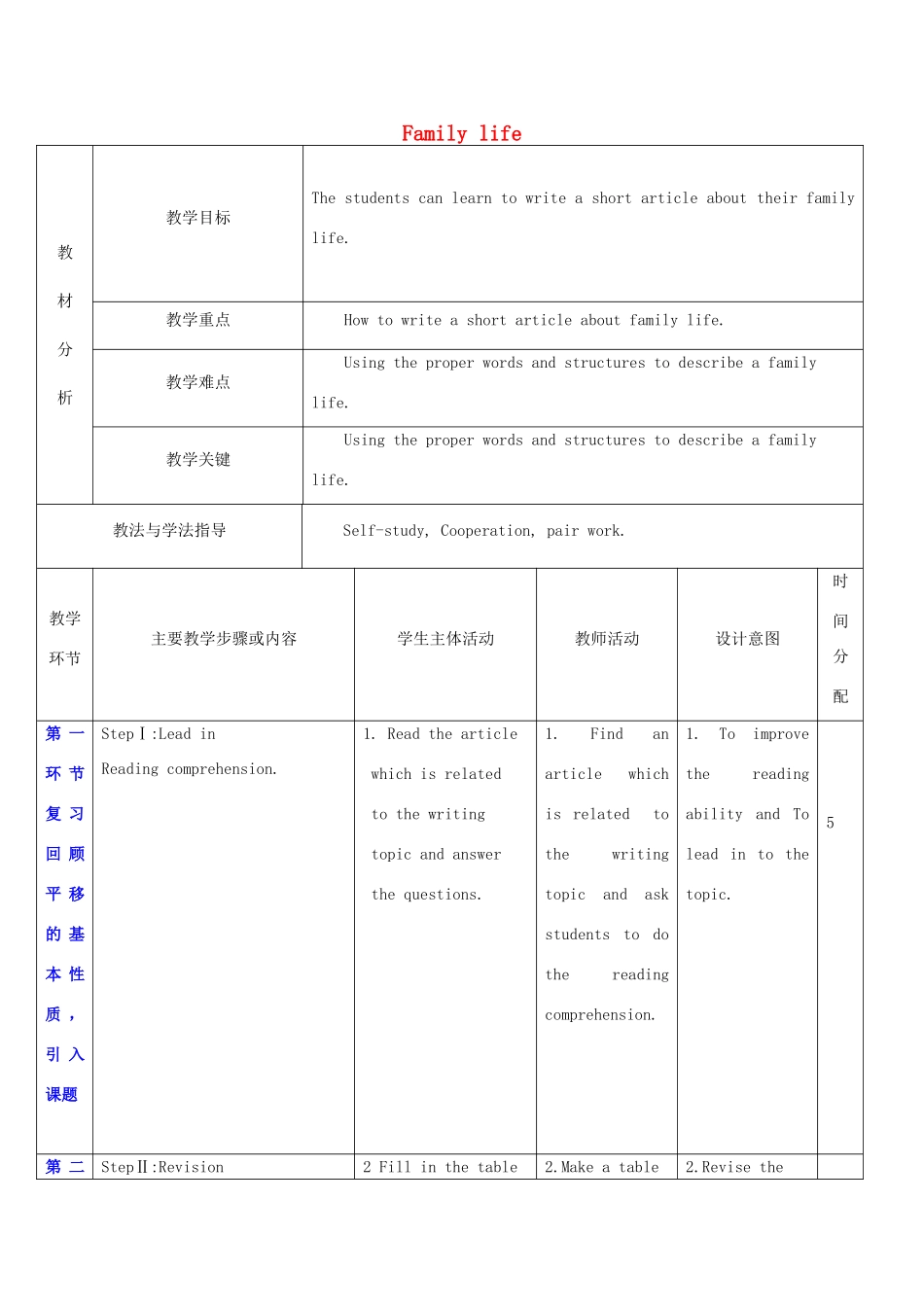 秋九年级英语上册 Unit 3《Family life》教案6 （新版）牛津深圳版-牛津深圳版初中九年级上册英语教案_第1页