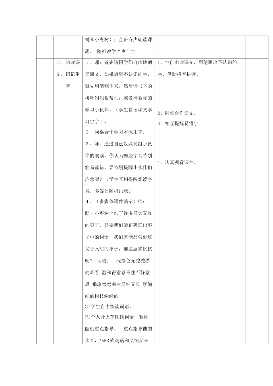 秋二年级语文上册《小柳树和小枣树》教案 鲁教版-鲁教版小学二年级上册语文教案_第2页