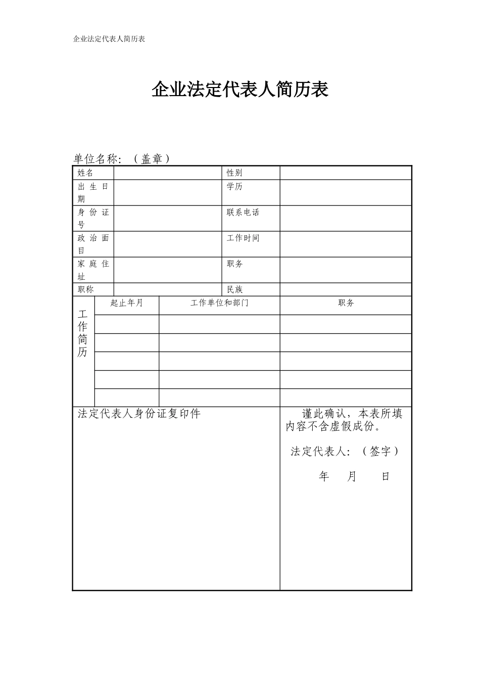 企业法定代表人简历表_第1页