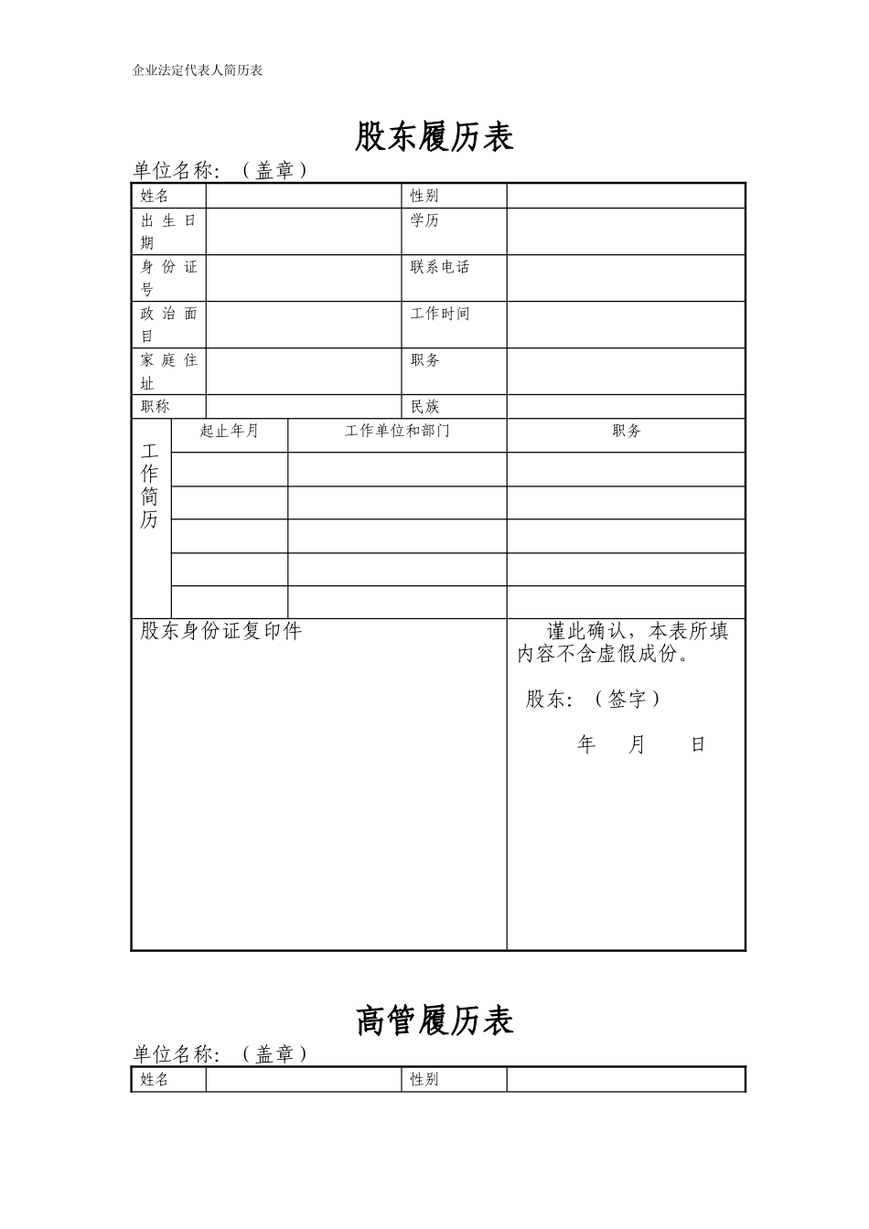 企业法定代表人简历表_第2页