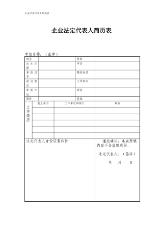 企业法定代表人简历表