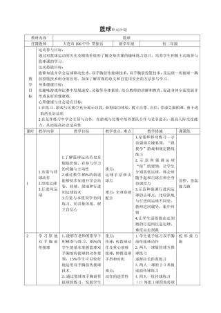 篮球——双手胸前传接球-课时计划+单元计划