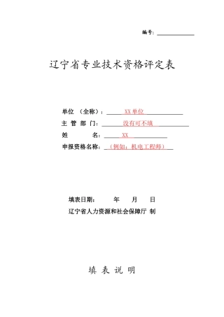 辽宁省专业技术资格评定表模板