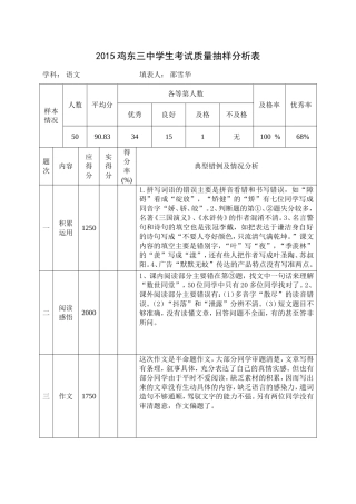 语文试卷抽样分析表